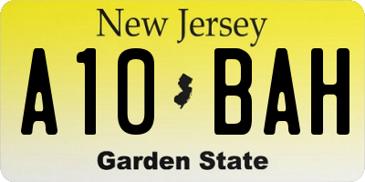 NJ license plate A10BAH