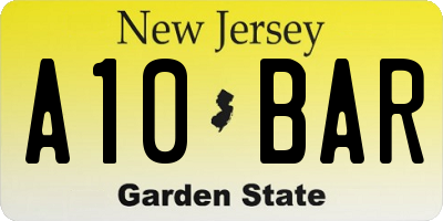 NJ license plate A10BAR