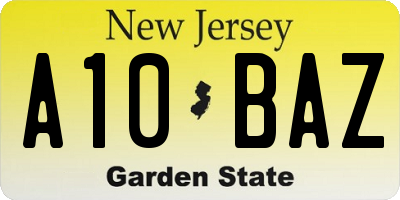 NJ license plate A10BAZ