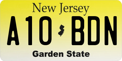 NJ license plate A10BDN