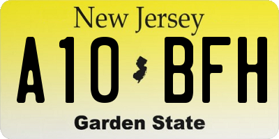 NJ license plate A10BFH