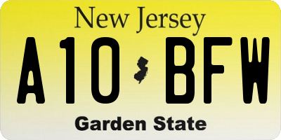 NJ license plate A10BFW