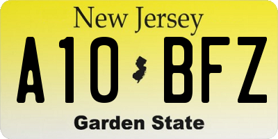 NJ license plate A10BFZ