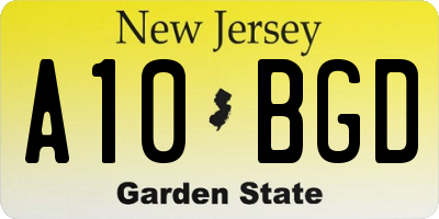 NJ license plate A10BGD