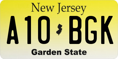 NJ license plate A10BGK