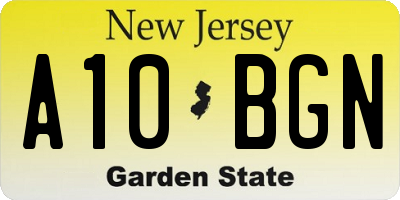 NJ license plate A10BGN