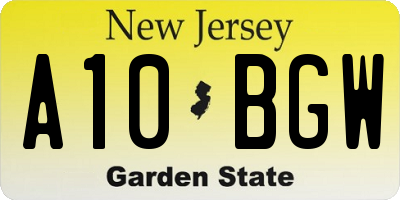 NJ license plate A10BGW