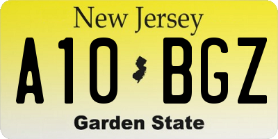NJ license plate A10BGZ