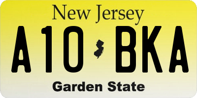 NJ license plate A10BKA