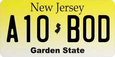 NJ license plate A10BOD