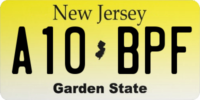 NJ license plate A10BPF