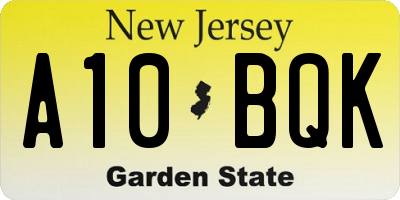 NJ license plate A10BQK