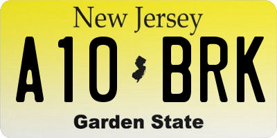 NJ license plate A10BRK