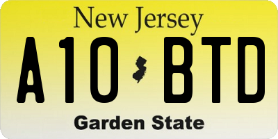 NJ license plate A10BTD