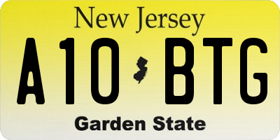 NJ license plate A10BTG