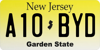 NJ license plate A10BYD