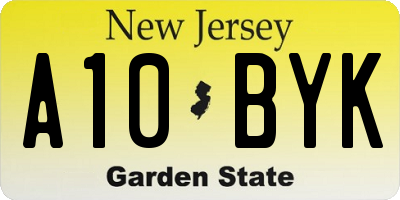 NJ license plate A10BYK