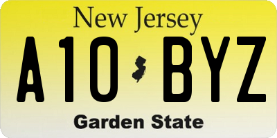 NJ license plate A10BYZ