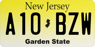 NJ license plate A10BZW