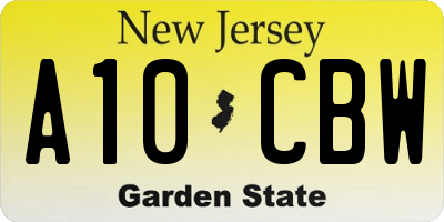 NJ license plate A10CBW
