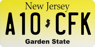 NJ license plate A10CFK