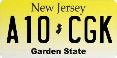 NJ license plate A10CGK