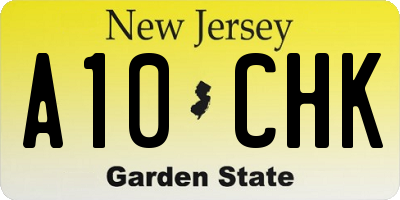 NJ license plate A10CHK
