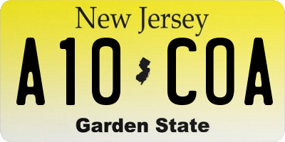 NJ license plate A10COA