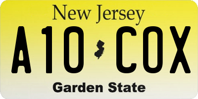 NJ license plate A10COX