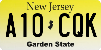 NJ license plate A10CQK