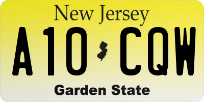 NJ license plate A10CQW