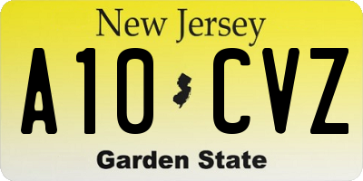 NJ license plate A10CVZ