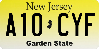 NJ license plate A10CYF