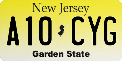 NJ license plate A10CYG