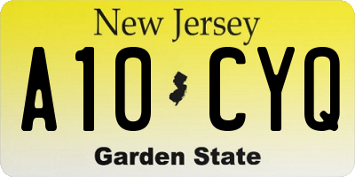 NJ license plate A10CYQ