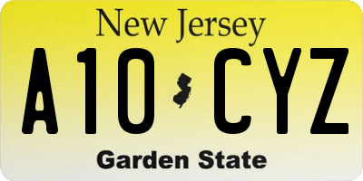 NJ license plate A10CYZ