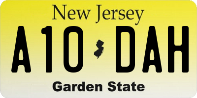 NJ license plate A10DAH