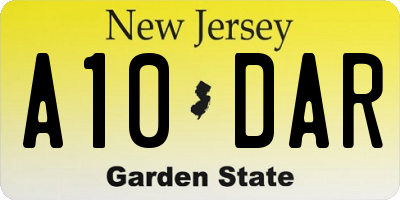 NJ license plate A10DAR