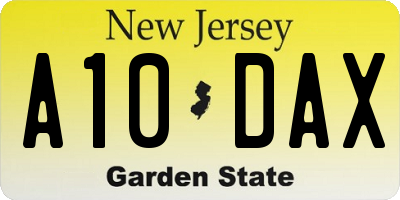 NJ license plate A10DAX