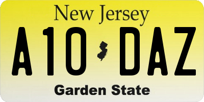 NJ license plate A10DAZ