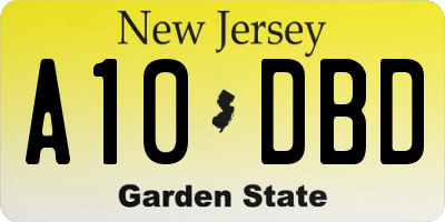 NJ license plate A10DBD