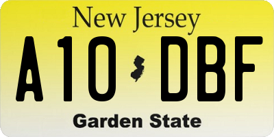 NJ license plate A10DBF