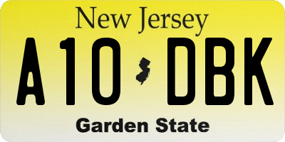 NJ license plate A10DBK