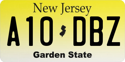 NJ license plate A10DBZ