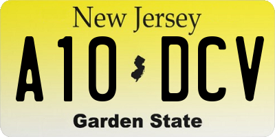 NJ license plate A10DCV