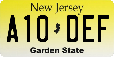 NJ license plate A10DEF