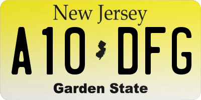 NJ license plate A10DFG