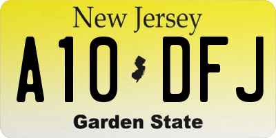 NJ license plate A10DFJ