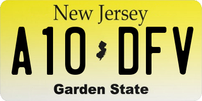 NJ license plate A10DFV