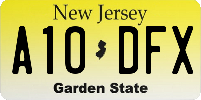 NJ license plate A10DFX